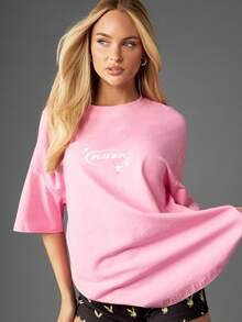 Missguided x Playboy 女式徽标加大码短袖圆领 T 恤休闲棉粉色 T 恤 - 粉色 - 查看 6