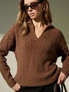 Aveloria Modichic Áo len chui đầu tối giản màu trơn dành cho nữ, mặc hàng ngày - Cà phê nâu - Xem 3