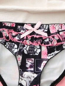 Girls' Fashion Printed Bow Decor Underwear Cartoon Underwear For Women Cute Panties For Women Teenage Girl Underwear Girl Panty Big Kids Floral Panties - Black - View 3
