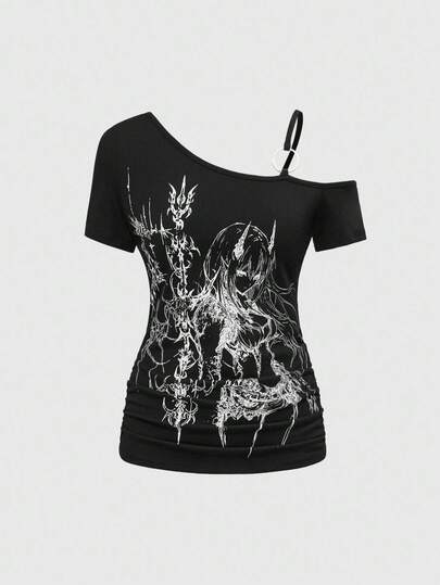 Grunge Punk Süßes, tropisches, lilafarbenes, ärmelloses, elastisches, gerüschtes Damen-T-Shirt mit gekreuzten Schultern und Rankenmuster, geeignet für Sommerstrand, Abschlussfeier, Ostern, Konzert, Urlaub in Nashville, elegant