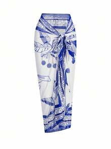 Swim Oasis 女士细肩带连体泳衣和热带印花罩裙、沙滩装 - 寶藍色 - 查看 4