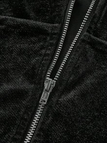 SHEIN Glowzi Teen Girl Velvet Rhinestone Zip-Up Hoodie Top And Slim Flare Pants Casual Elegant 2 Pieces Set, Suitable For Halloween, Loungewear, And Everyday Wear Fall Winter Outfits 2 Piece Set Girls Two Piece Set Black