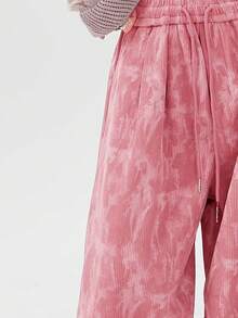 INAWLY Women's Loose Fit Corduroy Pants With Leg Ruffle Pattern - Pink - View 4