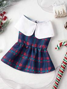 PETSIN 1件圣诞彼得潘领公主格子连衣裙宠物裙 - 彩色 - 查看 1