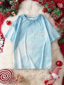 Frosty the Snowman X SHEIN Tween Girl Letter & Cartoon Snowman Pattern Round Neck Short Sleeve T-Shirt - Multicolor - View 2