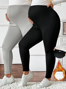 Plussiva Plus Size Maternity Bottoms, Solid Color, Casual, Comfortable, Stretchy, Slim Fit - Multicolor - View 1