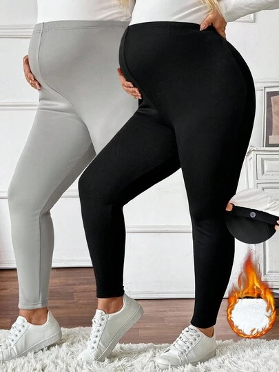 Plussiva 加大码孕妇裤，纯色，休闲，舒适，有弹性，修身