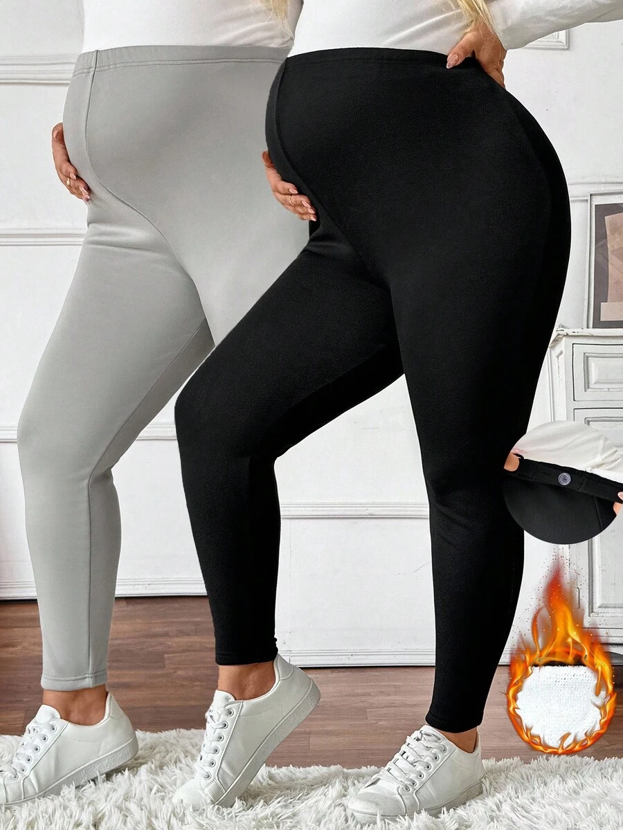 Plussiva Plus Size Maternity Bottoms, Solid Color, Casual, Comfortable, Stretchy, Slim Fit - Multicolor - View 1