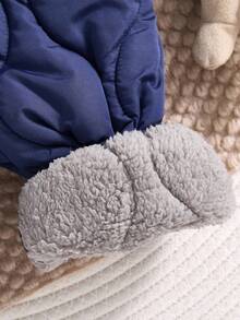 SHEIN 男婴/女婴厚保暖内衬纹理面料连帽拉链连体衣，适合雪地玩耍、室内外、秋冬季 - 藏蓝色 - 查看 7