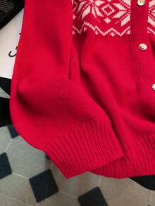 EMERY ROSE 秋季大码女式几何图案长袖单排扣针织开衫 - 紅色 - 查看 4