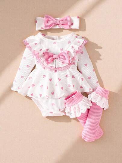 Souflis Souflis Baby Girl Heart & Bow Print Dress