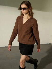 Aveloria Modichic Áo len chui đầu tối giản màu trơn dành cho nữ, mặc hàng ngày - Cà phê nâu - Xem 5