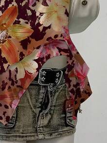 SHEIN EZwear Leopard Floral Romantic Vintage Casual Printed Mesh Women Camisole Top, Comfortable For Autumn - Multicolor - View 5