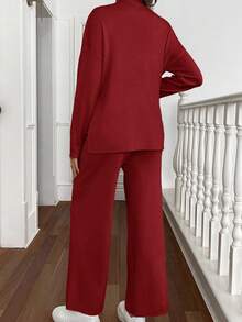 SHEIN Maternity Casual Solid Color Knitted Sweater And Pants Set, Autumn/Winter