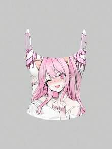 ROMWE Anime Áo hai dây màu hồng hình trái tim dễ thương gợi cảm phong cách Y2K dành cho nữ - Hồng - Xem 1