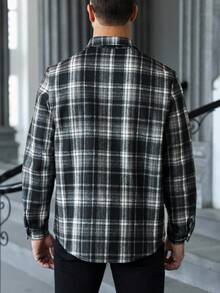 Manfinity CasualCool 男士纽扣前长袖格子夹克，休闲日常装，秋季男装，冬季男士夹克，保暖夹克，格子衬衫 - 彩色 - 查看 2