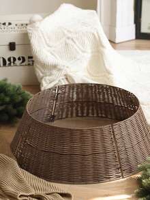 Cirelle 1pc, Christmas Tree Collar, Plastic Rattan Christmas Tree Skirt, Rural Decoration, Christmas Tree Skirt Base, Natural Woven Christmas Tree Fence, Farmhouse Paper Rope Christmas Tree Skirt, Holiday Rural Brown Base Cover For Christmas Tree Decoration, Christmas Decoration, Christmas Gifts - Brown - View 4