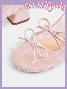 Dola Lovely 女士浅粉色圆头高跟鞋，粗跟女士低帮网眼透气蝴蝶结玛丽珍鞋，时尚百搭夏季鞋履