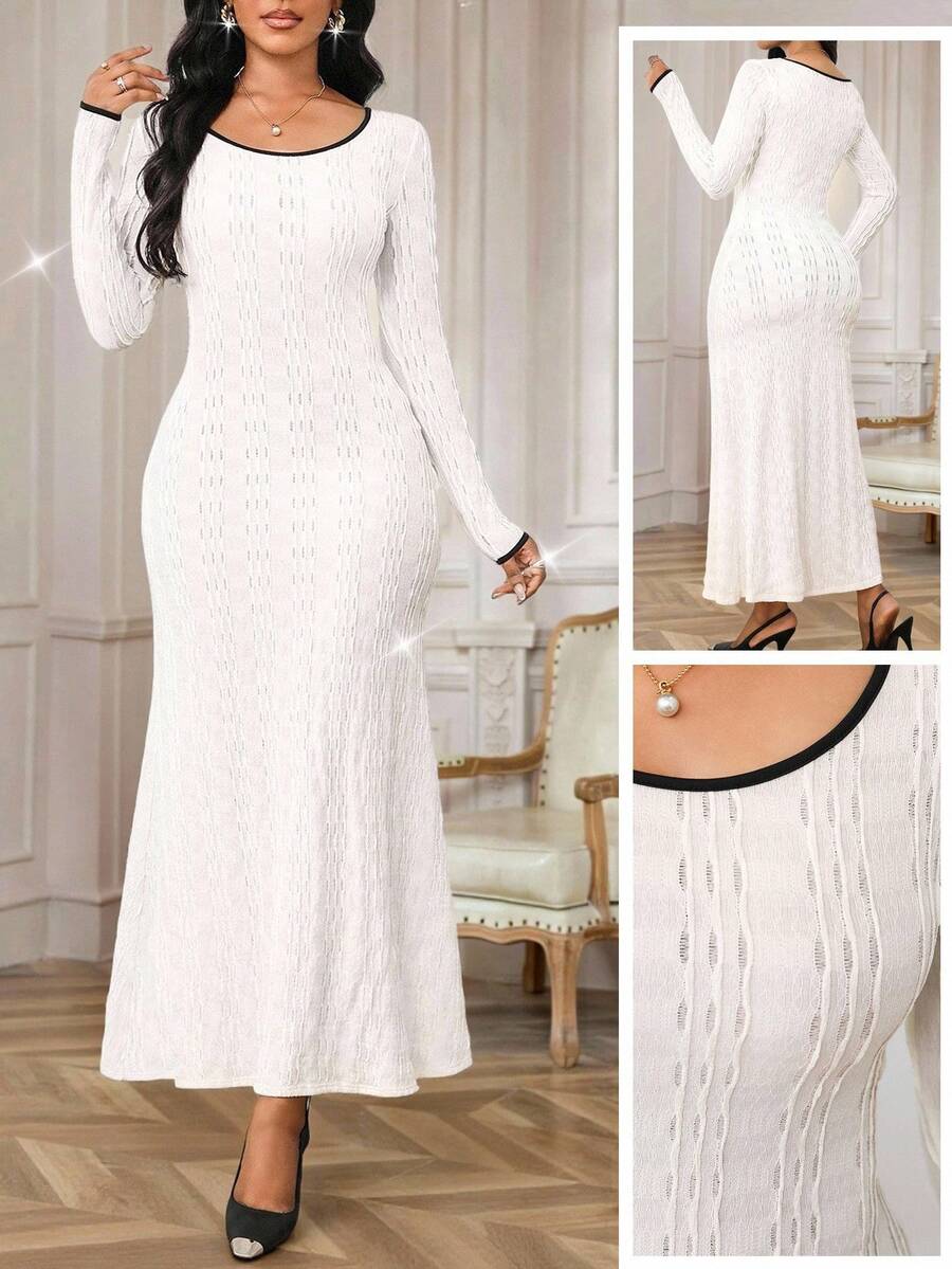 SHEIN Lady Women's Elegant Commuter Color Block Trim Mermaid Dress - Black and White - View 1