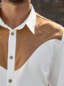 Manfinity Nomadique Men's Western Style Contrast Color Embroidered Button-Down Shirt Western Shirt Men Rodeo Shirt, Fall