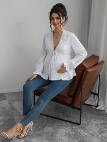 SHEIN Casual Solid Color Long Sleeve Drawstring Loose Nursing Tops