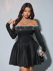 Viva Relle Vestido de manga larga con decoración de burbujas, de moda, versátil y con un ambiente romántico de vacaciones, talla grande - Negro - Ver 5