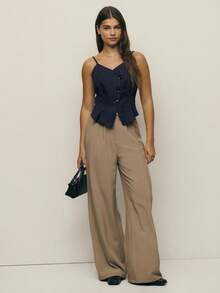 Nöista 夏季时尚通勤条纹翻领吊带背心 - 藏蓝色 - 查看 1