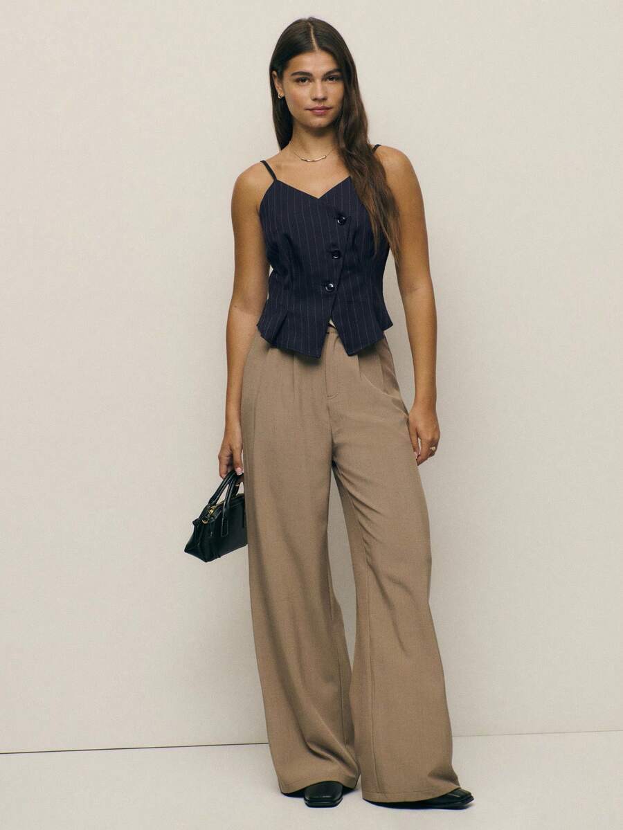 Nöista 夏季时尚通勤条纹翻领吊带背心 - 藏蓝色 - 查看 1