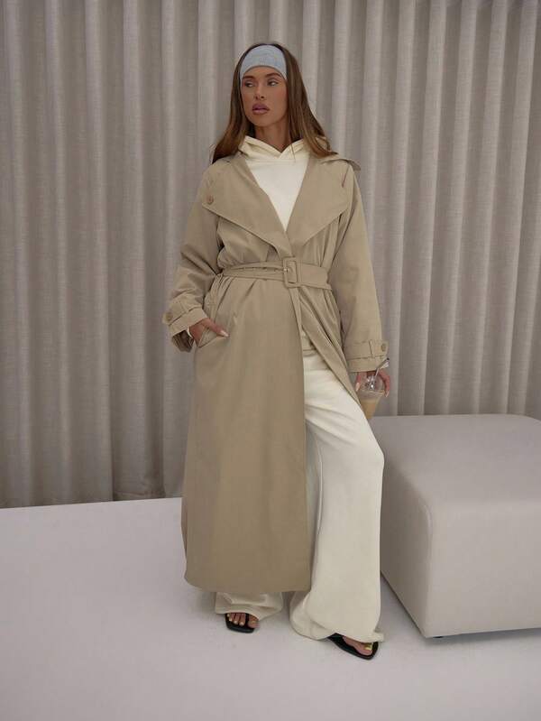 MUSERA Abrigo largo tipo trinchera con cinturón en la cintura, de estilo elegante, lindo y sexy para usar en la calle en otoño, noches de invierno