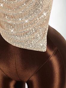 Amplova Top plus size feminino com alças finas e lantejoulas, moda verão