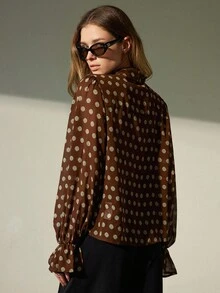 Aveloria Modichic Elegante Schleifendekor Loose Fit Langarm Bluse - Kaffeebraun - Übersicht 2