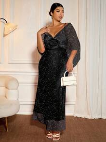 Allurite Abito aderente da donna elegante con decorazione in rete metallica nera di taglia curvy - nero - Visualizzare 4