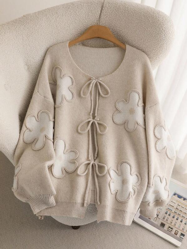 CosyJoli Plus Size Women Heart Knitted Cardigan, French Elegant Fashion Autumn/Winter Sweater Coat