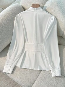 GlowEve Áo sơ mi poplin dài tay ôm dáng cổ điển thanh lịch đa năng mới 2025 dành cho nữ - trắng - Xem 2