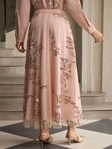 ZEYLAH Glamorous Romantic Women's Sequin & Mesh Design Fashion A-Line Skirt