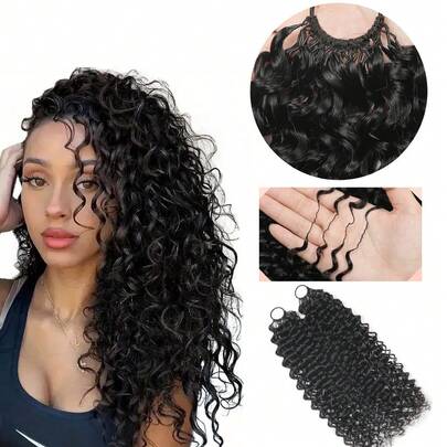 Boho Braids 杰瑞卷发，100%真人发丝，羽毛线钩编发辫，沙龙级丝滑无缝隐形自然黑色，适合发量较少的女性，微环钩编真人发接发