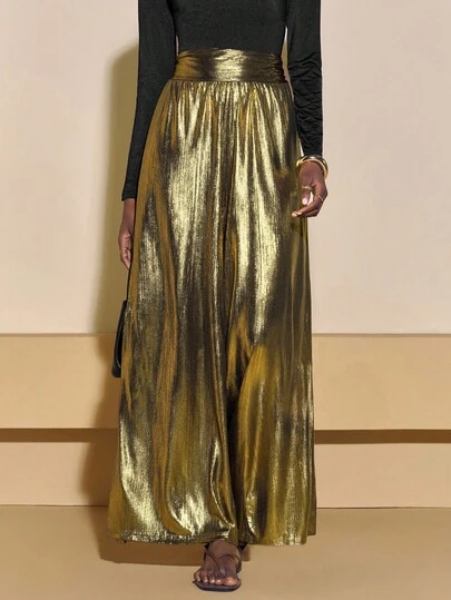 Zivah 20  Autumn And Winter New Commuting Casual Elegant Gold Loose High Waist Wide Leg Women Pant, Suitable For Daily, Party Gatherings, Airport Wear, Commuting, Travel, Shopping, Dinner, Nightclub-A