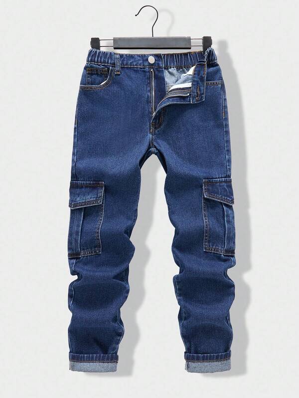 Jeans de mezclilla con bolsillos para adolescentes, versátiles y con estilo deportivo para el campus