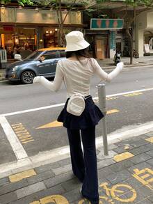 DAZY Pantalones casuales de mujer con dobladillo de volantes para otoño