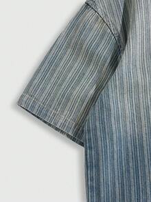 ROMWE MEN Men's Summer Short Sleeve Single-Breasted Pocket Casual Denim Shirt - Blue - View 4