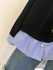 INAWLY Sudadera casual de manga larga con estampado de letras y rayas para mujer