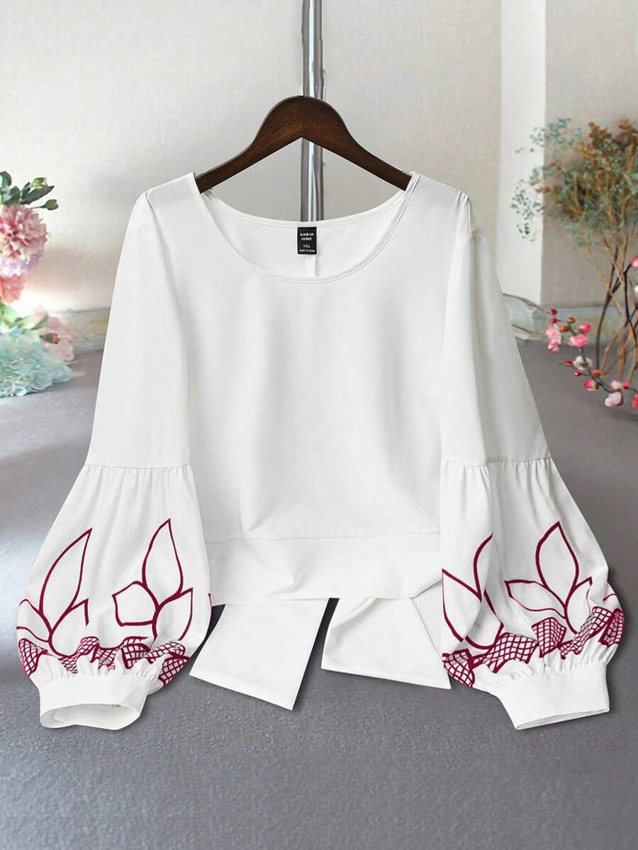 SHEIN Clasi Elegant Commuter Casual Vacation Versatile Plus Size Women's Long Sleeve Black & White Shirt, Spring/Summer/Autumn