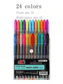 12Pcs/18Pcs/24Pcs/36Pcs/48Pcs/60Pcs Glitter Gel Pen & Fluorescence Pen, A Variety Of Colors To Choose From,Back To School - Multicolor - View 13