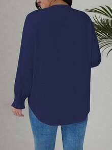 EMERY ROSE Áo sơ mi dệt kim cổ tròn tay dài thường ngày cỡ lớn dành cho nữ - Màu xanh hải quân - Xem 2