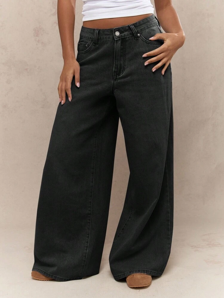 MISSGUIDED Wide Leg High Waisted Denim Pants Palazzo Cut Retro Style Y2k Fashion Baggy Jeans Loose Fit Relaxed Fall Winter Casual Everyday Wear