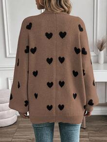 EMERY ROSE V-Neck Heart Print Knitted Cardigan For Women - Multicolor - View 2
