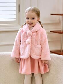Souflis Souflis 法式优雅仿羊羔毛女婴外套，秋冬女婴粉色保暖外套，女婴冬季服装，女婴粉色皮草外套，冬季皮草服装 - 淺粉色 - 查看 1