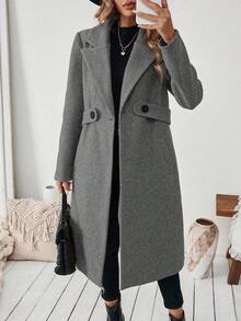 EMERY ROSE Winter Coat Fashionable & Versatile Notched Collar Belted Overcoat, Autumn/Winter Clothes For University Fall Cloth For Women