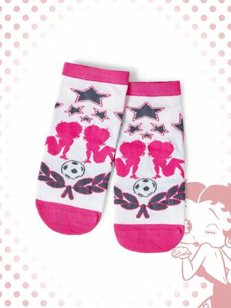 Betty Boop | ROMWE 1 Pair Women's Cartoon Figure Graphic Color Block Ankle Socks