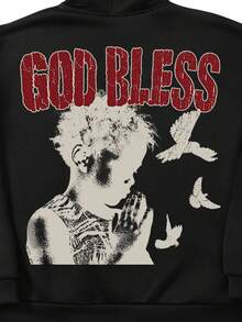 Manfinity Roghcode Manfinity Men Streetrush Letter & Animal Graphic Zip-Up Long Sleeve Hoodie Sweatshirt, Fall Winter